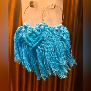 Blue Fringe Hoop Earrings